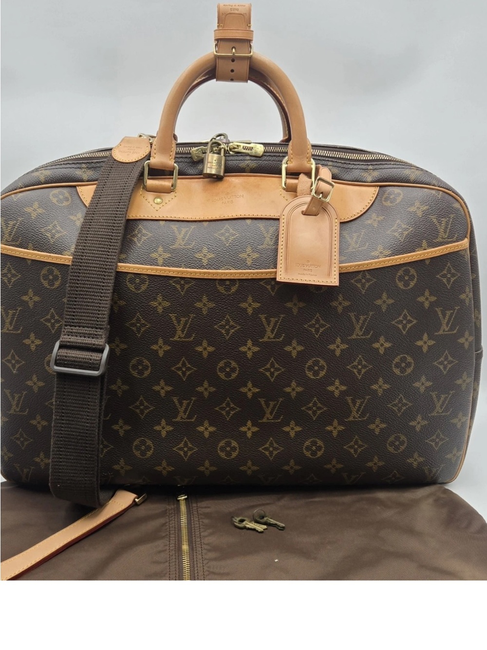Louis Vuitton Alizé 24 Heures Travel Bag Classic Brown LV Monogram Luggage Tag